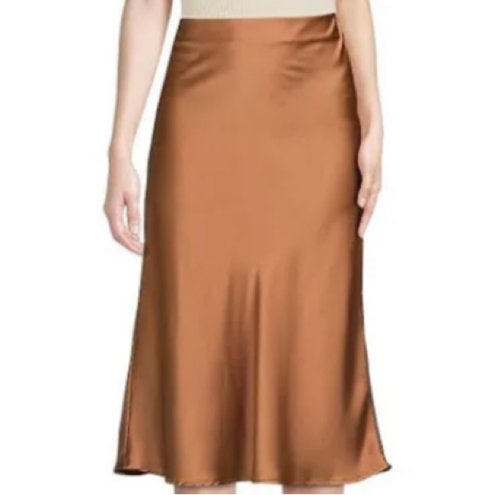 RACHEL ZOE Bias Slip Shimmery Satin Midi Skirt Brown Size 8